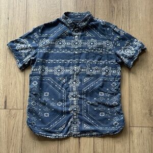 Banana Republic Blue and White Geometric Button Down Shirt Camden Fit Men’s L